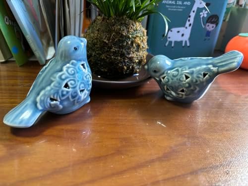 Ceramic Blue Birds Statues for Home Office Decor