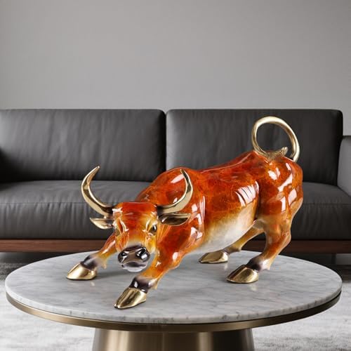 Wall Street Charging Bull Sculpture - Brass with Amber Finish and Gold Accents