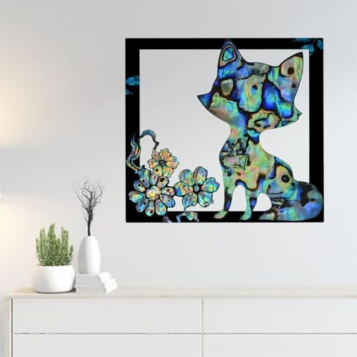 SMAN Holographic Cat Wall Art with Flowers Abstract Decor