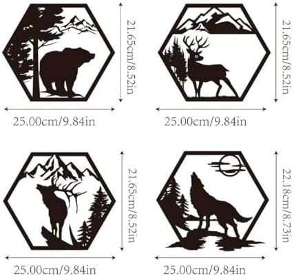 4pcs Hexagonal Wildlife Wall Sculptures Black Rustic Forest Decor