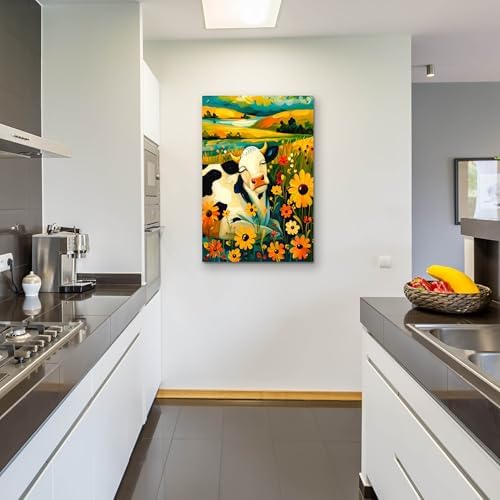 Whimsical Meadow Cow Serene Countryside Acrylic Wall Art 24x36