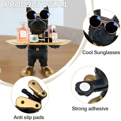 Bulldog Tray Statue Key Holder Decor Black
