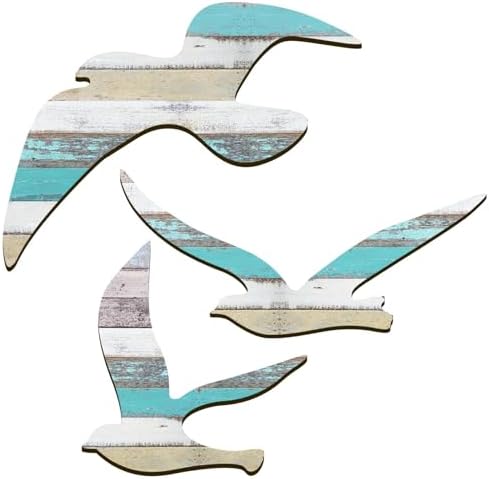 HINGTAI 3Pcs Wood Seagull Wall Decor Set