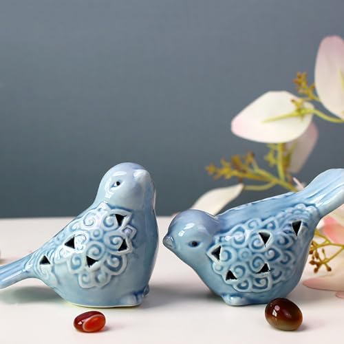 Ceramic Blue Birds Statues for Home Office Decor