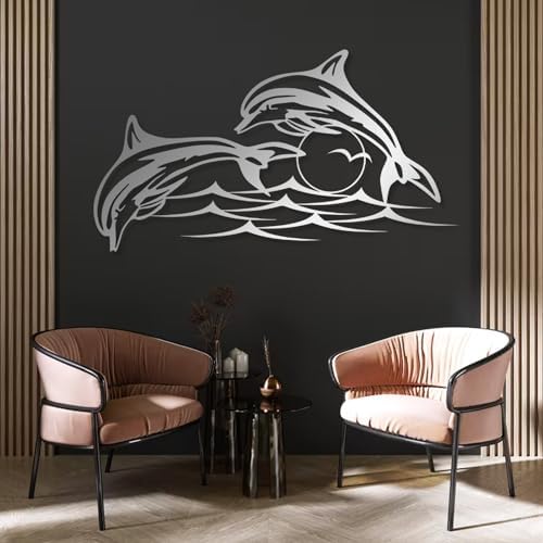 Coastal Metal Wall Art - Dolphin Sunset Sculpture