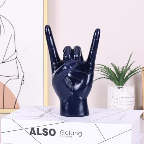 Qianling 77 Inch Blue Resin Rock On Hand Statue