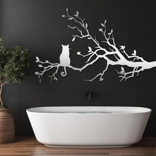 Cat on a Branch Metal Wall Art - 15x24 Inch