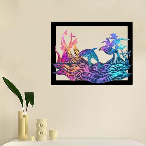 SMAN Dolphin Ocean Wave Wall Art 11x85 Inches Black Frame
