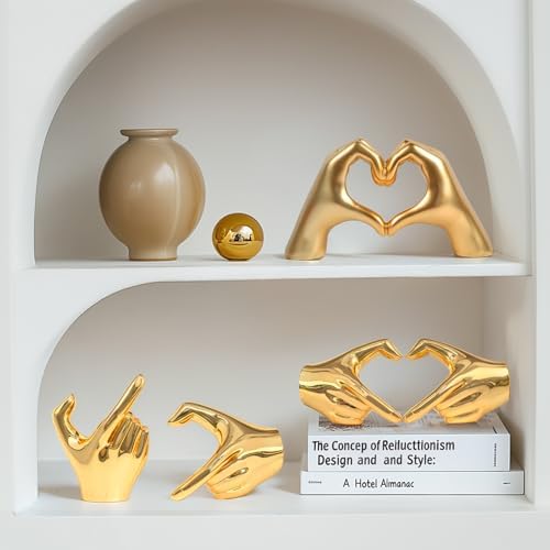 Gold Heart Hands Sculpture Love Finger Statue Home Decor Accent