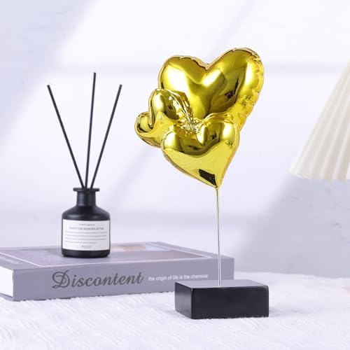 Modern Art Resin Balloon Heart Sculpture - Gold