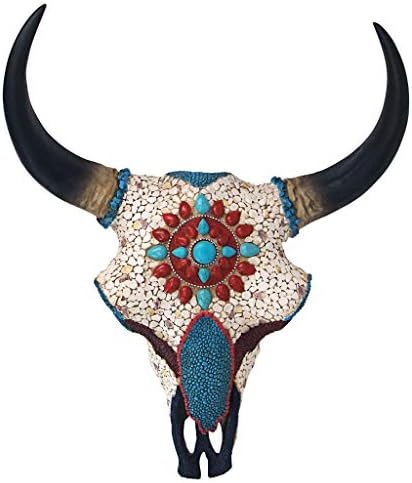Mystic Plains Warrior Faux Gem Cow Skull Wall Sculpture