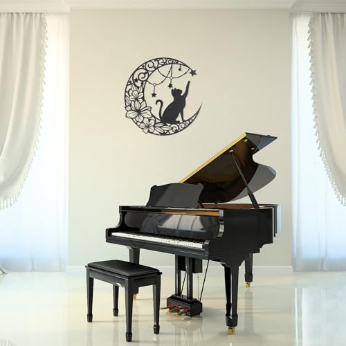 30 cm Black Metal Wall Art Cat Moon Stars Decoration