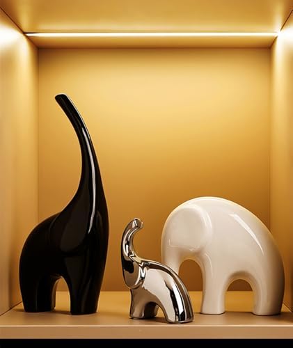 Set of 3 Modern Ceramic Elephant Statues