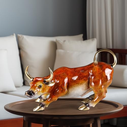 Wall Street Charging Bull Sculpture - Brass with Amber Finish and Gold Accents