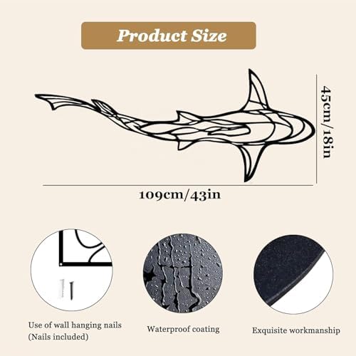 GDSPD 43 x 18 Inch Metal Shark Wall Decor