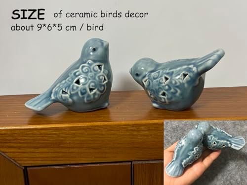 Ceramic Blue Birds Statues for Home Office Decor