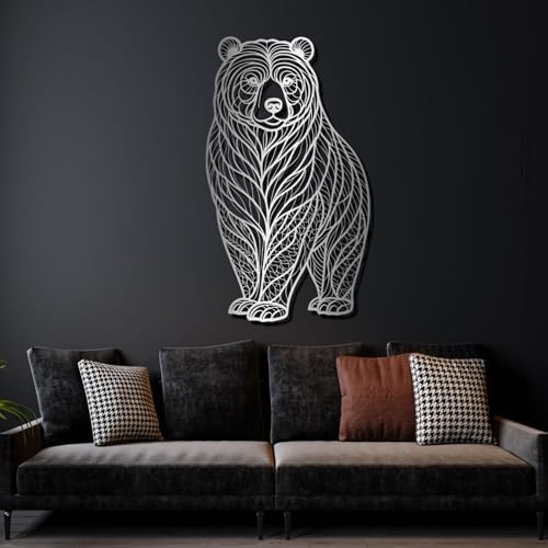 Metal Bear Wall Art Abstract Leaf Design Rustic Wall Decoration