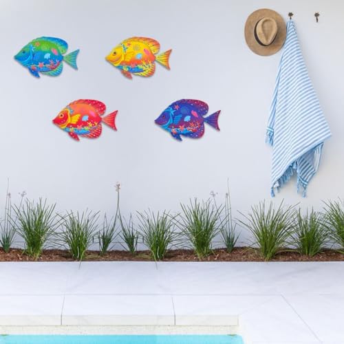 Oraytteo 4pc Metal Sea Fish Wall Decor Set