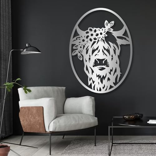 Rustic Highland Cow Wall Art Black 24x18 Metal Decor