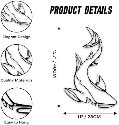Xedatric Shark Metal Wall Decor - Coastal Nautical Sculpture
