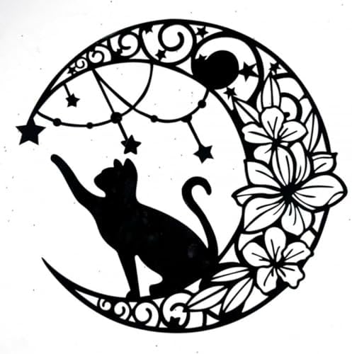 Deanvzes Moon Cat Metal Wall Art Sculpture