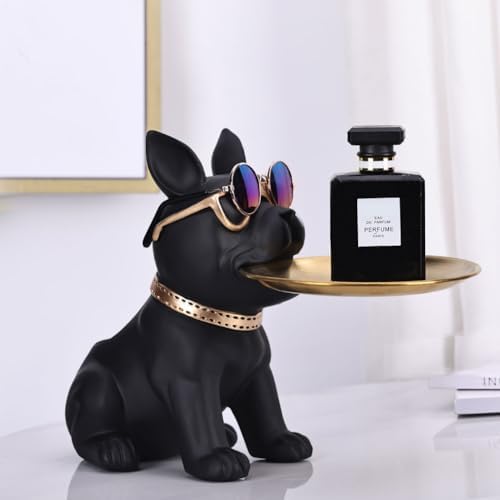Resin Black Bulldog Tray Statue for Keys and Jewelry