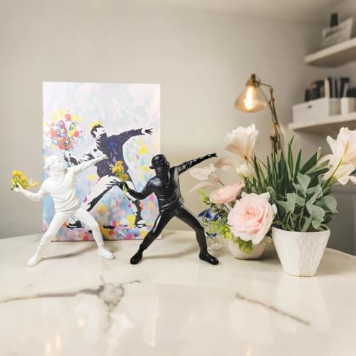 Banksy Flower Thrower Resin Statue Modern Home Decor 86White