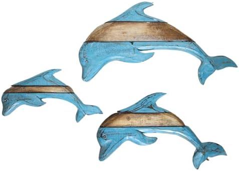 WorldBazzar 3 Piece Dolphin Carved Wood Wall Art
