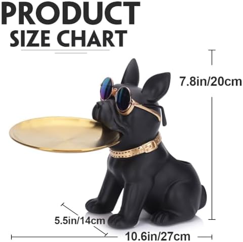 Resin Black Bulldog Tray Statue for Keys and Jewelry
