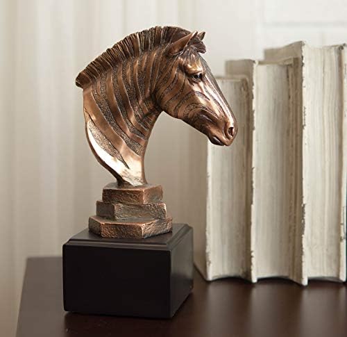 Ebros Safari Zebra Horse Head Bronze Statue with Trophy Base