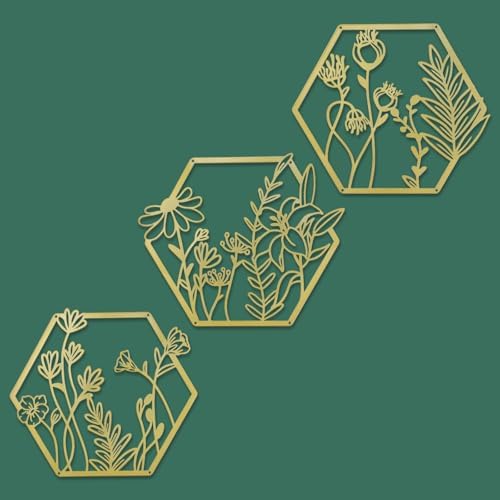 OYEFLY 3 Pcs Gold Metal Flower Wall Decor