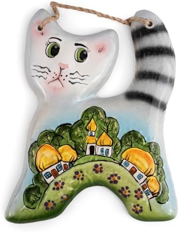 Stp Goods Cat and Village Ceramic Wall Hanging Decor