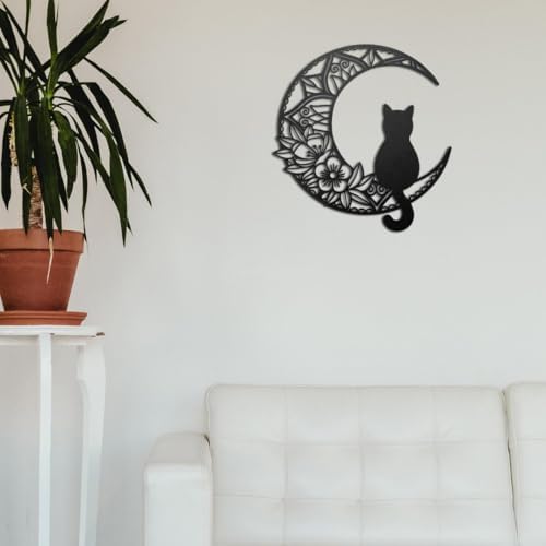 Deanvzes Moon Cat Metal Wall Art Sculpture