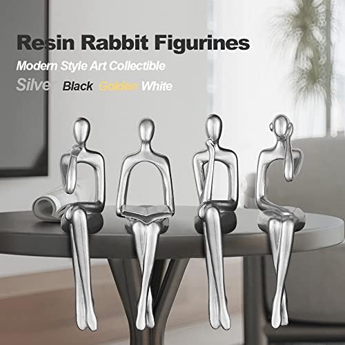 Silver Accent Decor Thinker Statues 4 Piece