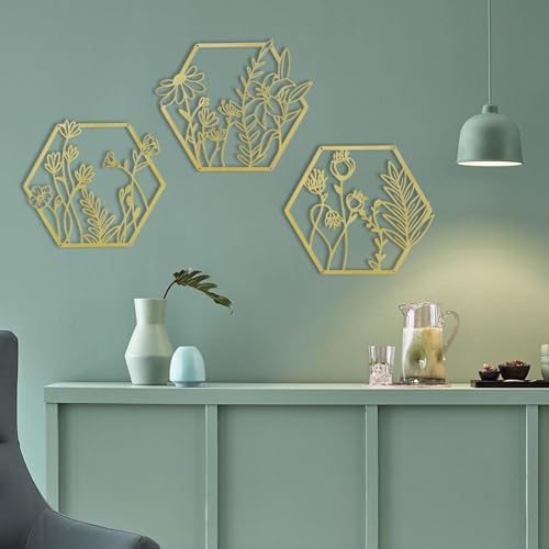OYEFLY 3 Pcs Gold Metal Flower Wall Decor