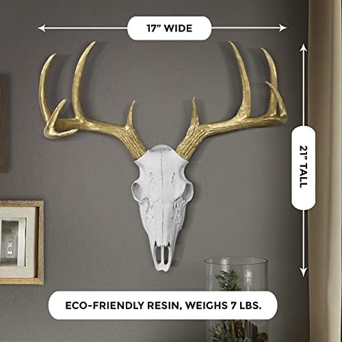 Wall Charmers Large White Gold Antler Faux Deer Skull Decor