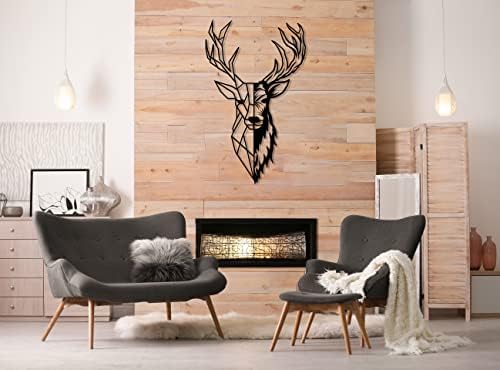 Deer Head Wall Art with Antlers Black Metal Sculpture