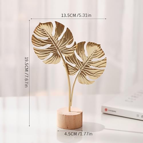 3PCS Gold Leaf Statues Modern Metal Art Sculptures with Base
