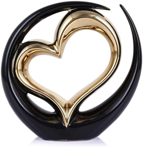 Ceramic Black Double Heart Statue - Elegant Wedding Decor