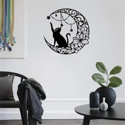 12 Inch Black Metal Cat Wall Decor Sculpture
