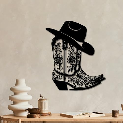 Rajukit Metal Western Cowgirl Boot Wall Decor Black
