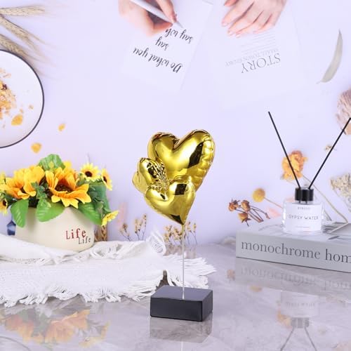 Modern Art Resin Balloon Heart Sculpture - Gold