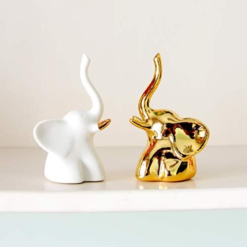 Home Decor Elephant Statues 1 Pair Gold and White