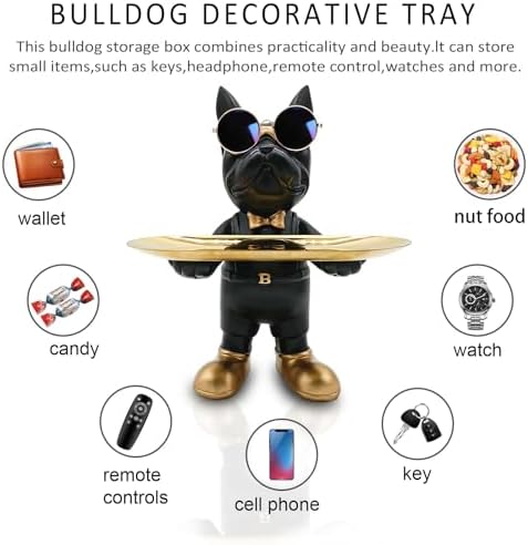Bulldog Tray Statue Key Holder Decor Black
