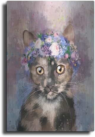 Flower Crown Calico Cat 2 Metal Wall Art 12x16