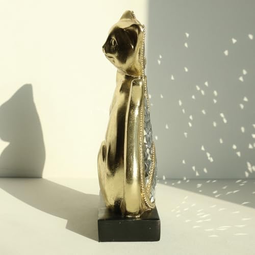 Lukitas Sitting Cat Figurine Gold Silver Mosaic Statue