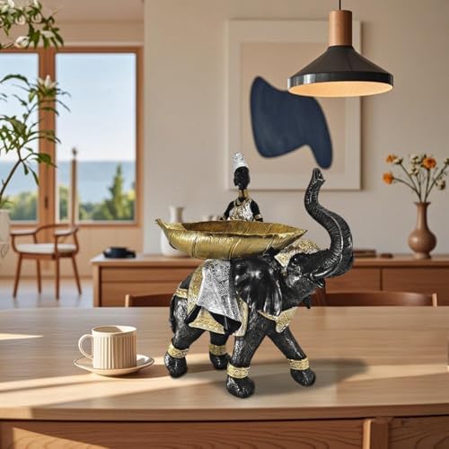Elephant Statues Tray - 145 Inch Tribal African Decor Set