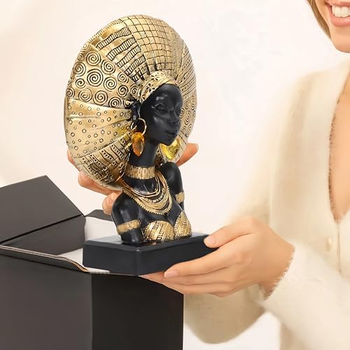 African Lady Bust Statue with Golden Headwrap