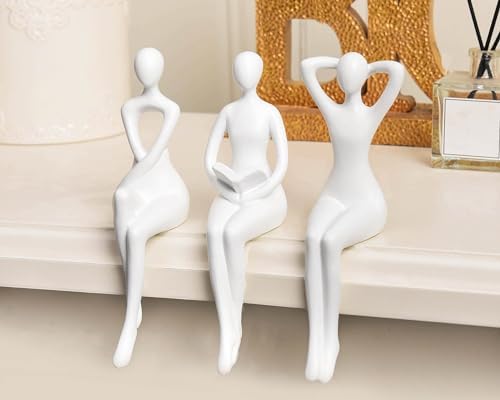 Quoowiit White Thinker Statue 3 Piece Modern Sculpture