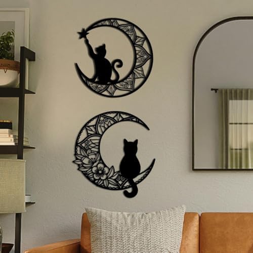 Deanvzes Moon Cat Metal Wall Art Sculpture